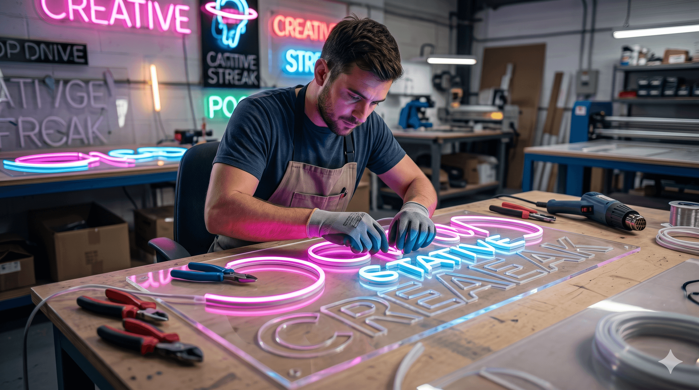 Atölyede LED neon üretimi